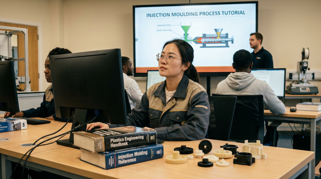 How to Learn Injection Molding: The Complete Guide for Beginners and Professionals Chinese female engineer learning injection moulding process in professional training centre