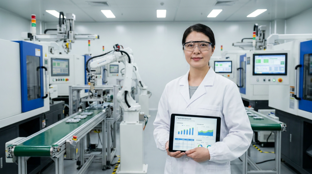 What Is the Main Advantage of Injection Molding? 10 Key Benefits Explained Chinese female factory manager in automated injection molding facility with multiple machines and robots running