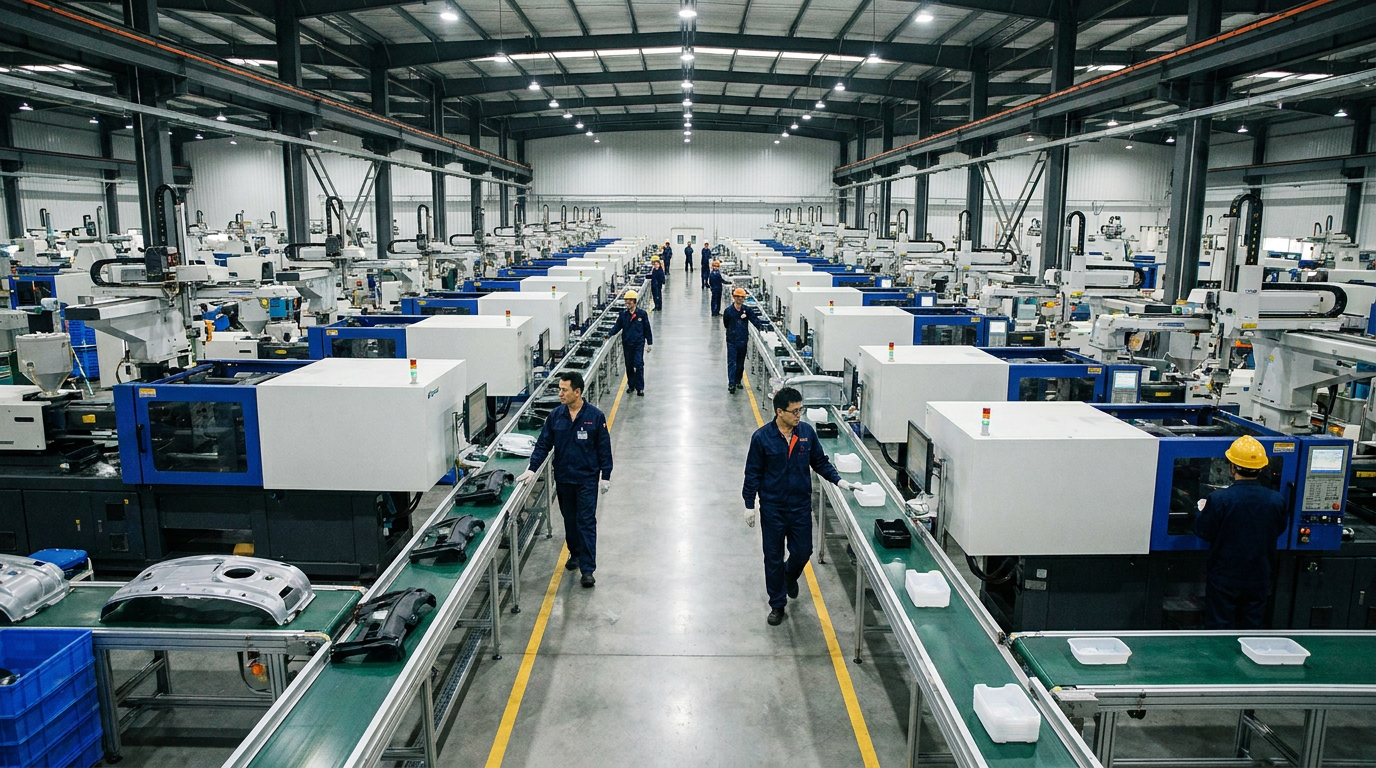 High-volume thermoplastic injection molding production floor - the most common molding type