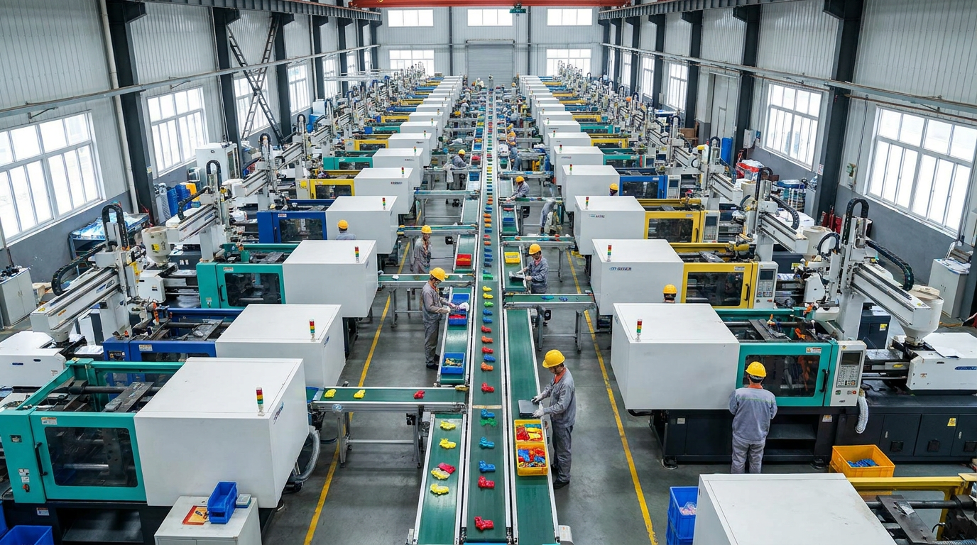 High-volume injection molding production floor