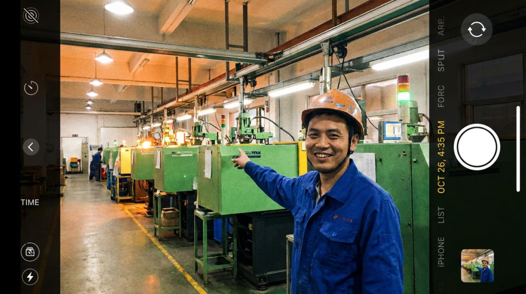 Chinese male engineer on injection molding factory floor representing the purpose of mass production